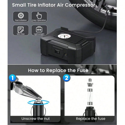 SUITU 12V 120W Portable Tire Inflator Pump With Pressure Gauge And LED Emergency Light, Mini Car Air Compressor, Handheld Automotive Tire Pump, Car Accessories