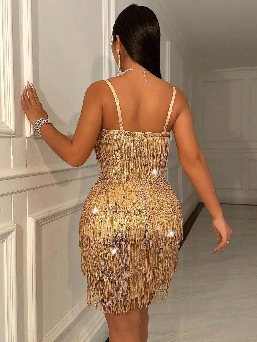 Summer Dresses For Womenvestidos Elegantes De MujerAllurite Women's Elegant Gorgeous Tassel Sequins Backless Zipper Slim Cami Short Night Party Dres
