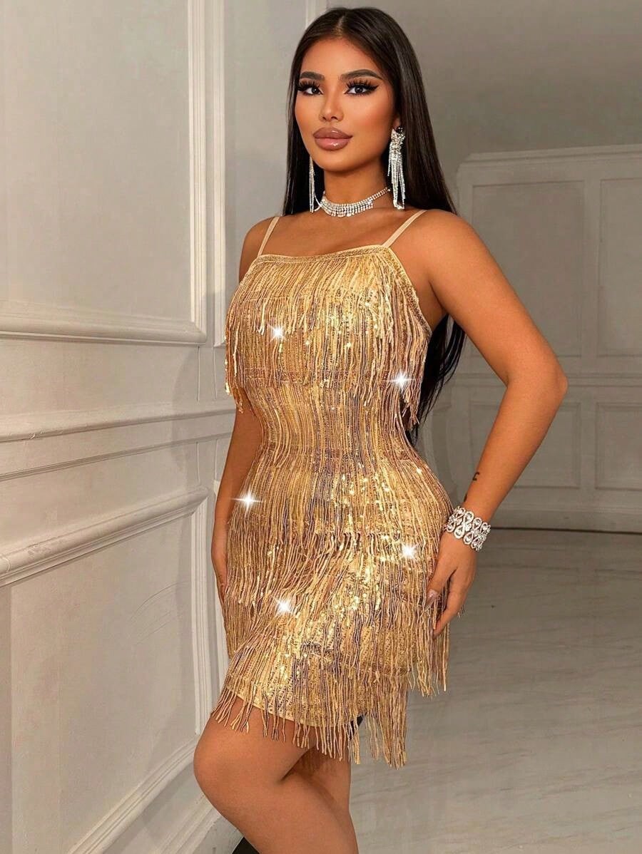 Summer Dresses For Womenvestidos Elegantes De MujerAllurite Women's Elegant Gorgeous Tassel Sequins Backless Zipper Slim Cami Short Night Party Dres