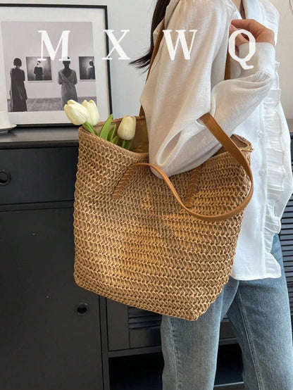 Summer Straw Woven Beach Bag Large Capacity Handbag Vacation Style Simple Versatile Women's Bag