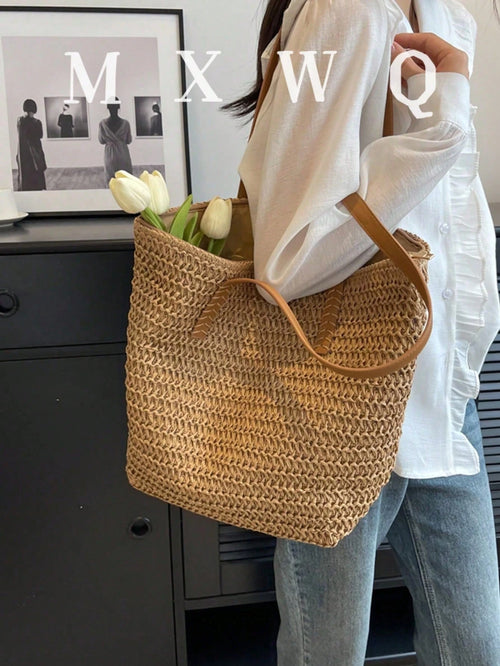 Summer Straw Woven Beach Bag Large Capacity Handbag Vacation Style Simple Versatile Women's Bag