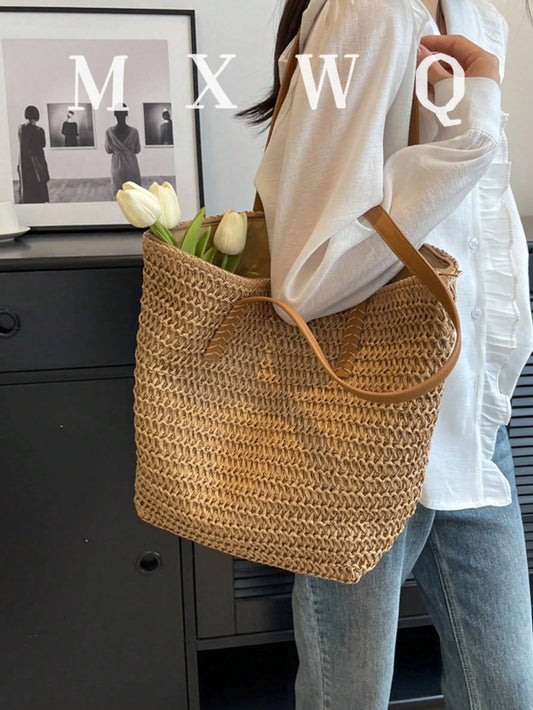 Summer Straw Woven Beach Bag Large Capacity Handbag Vacation Style Simple Versatile Women's Bag