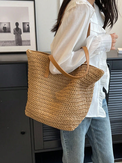 Summer Straw Woven Beach Bag Large Capacity Handbag Vacation Style Simple Versatile Women's Bag