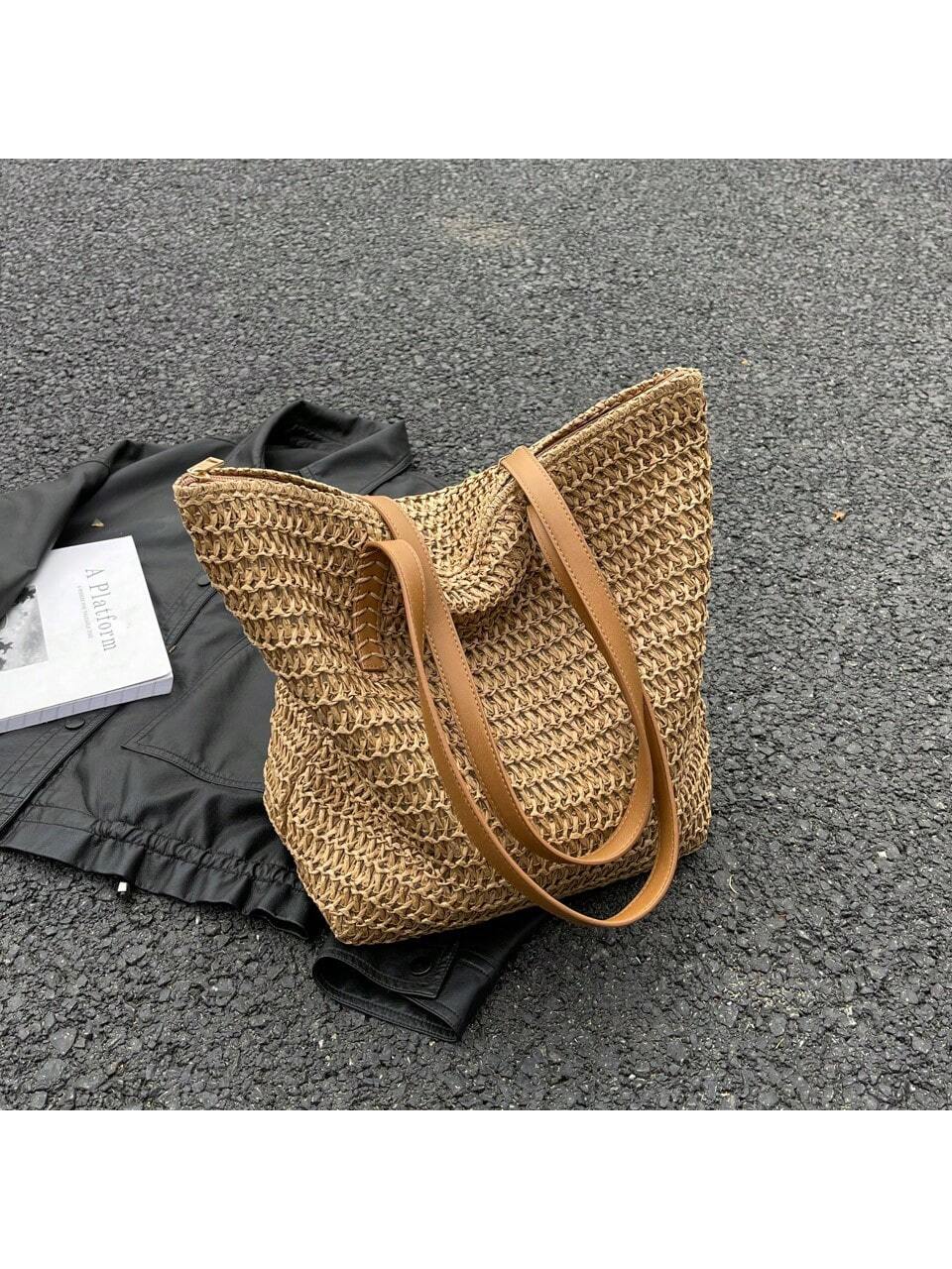 Summer Straw Woven Beach Bag Large Capacity Handbag Vacation Style Simple Versatile Women's Bag