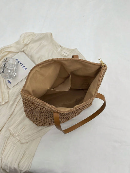 Summer Straw Woven Beach Bag Large Capacity Handbag Vacation Style Simple Versatile Women's Bag