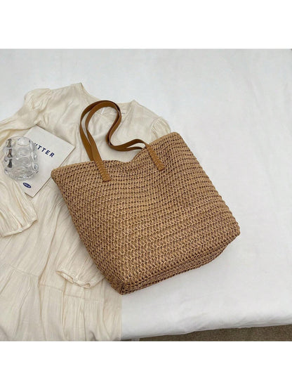 Summer Straw Woven Beach Bag Large Capacity Handbag Vacation Style Simple Versatile Women's Bag