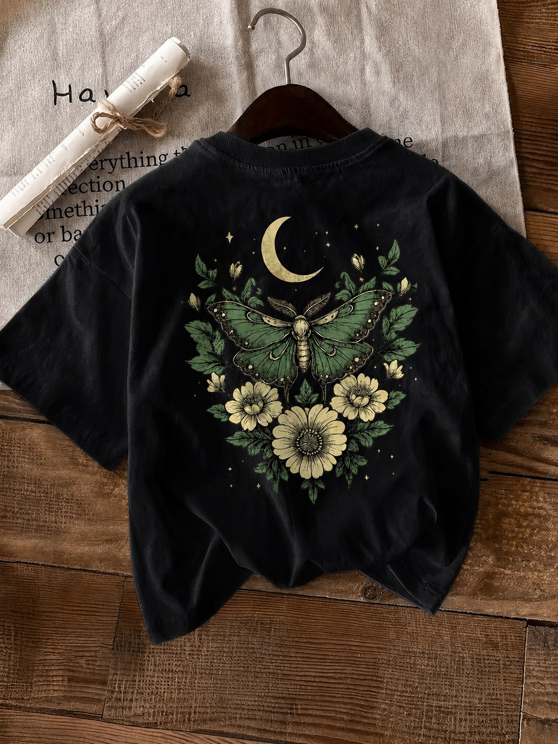 Summer Tops Plus Size Double-Sided Print Moths And Floral Patterns T-Shirt, Comfortable & Breathable, Perfect For Daily Outfits & Casual Attire