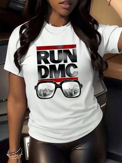 Summer TopsSummer BestsellersSummer Style 1pcs 220g Women's Casual T Shirt Run DMC Digital Print 100% Cotton T Shirt Hip Hop Music Graphic TeesuppleLo