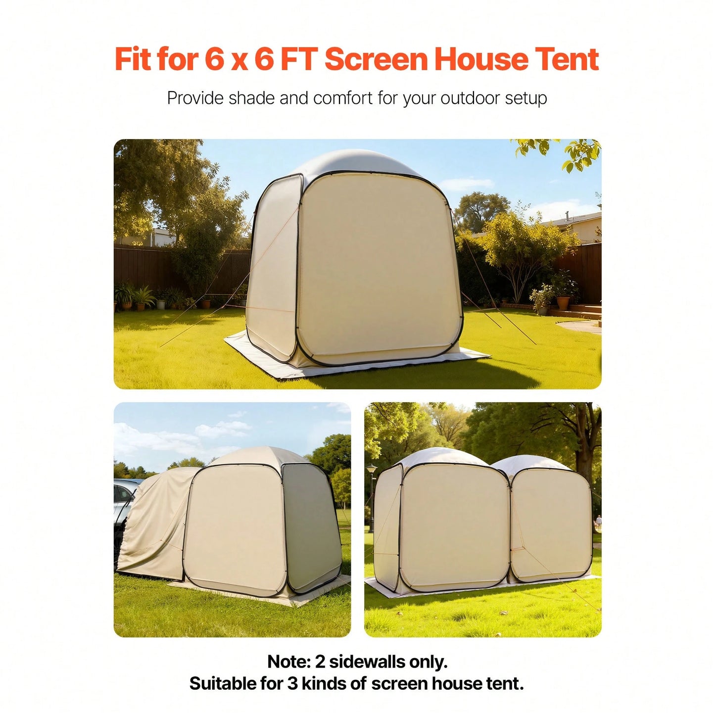 Sun Shade Sail Canopy Covers, Fit For 6 X 6 Ft Screen House Tent, Sun Protection, 5.51 X 5.71 Ft 300D Oxford Silver-Coated Fabric, Pack Of 2 (Not Include Tent), For Outdoor Activities, Beige