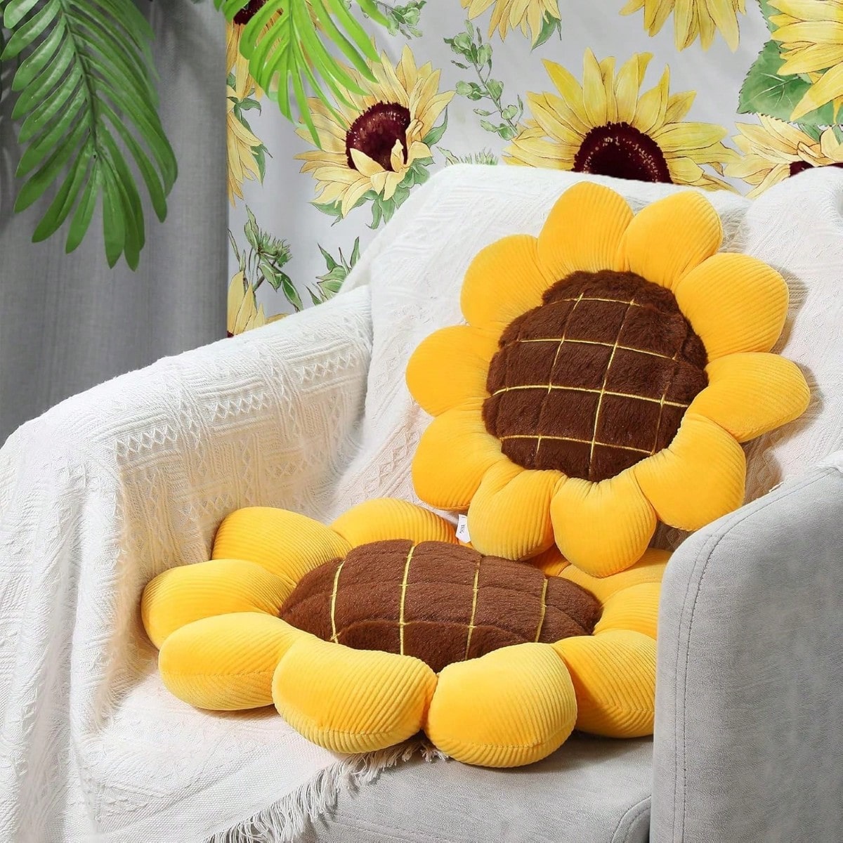 Sunflower Pillow Living Room Sofa Decoration Cushion Bed Headrest Seat Cushion Plush Tatami Bay Window Pillow Bedroom Decor Summer Festival