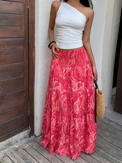 Sunnyshic Women's Bohemian Print Skirt, Casual Holiday Daily Wear
