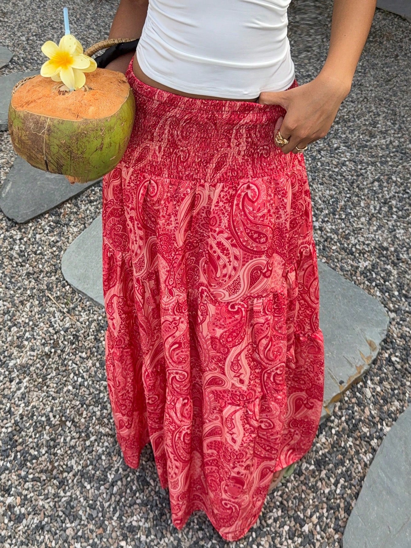 Sunnyshic Women's Bohemian Print Skirt, Casual Holiday Daily Wear