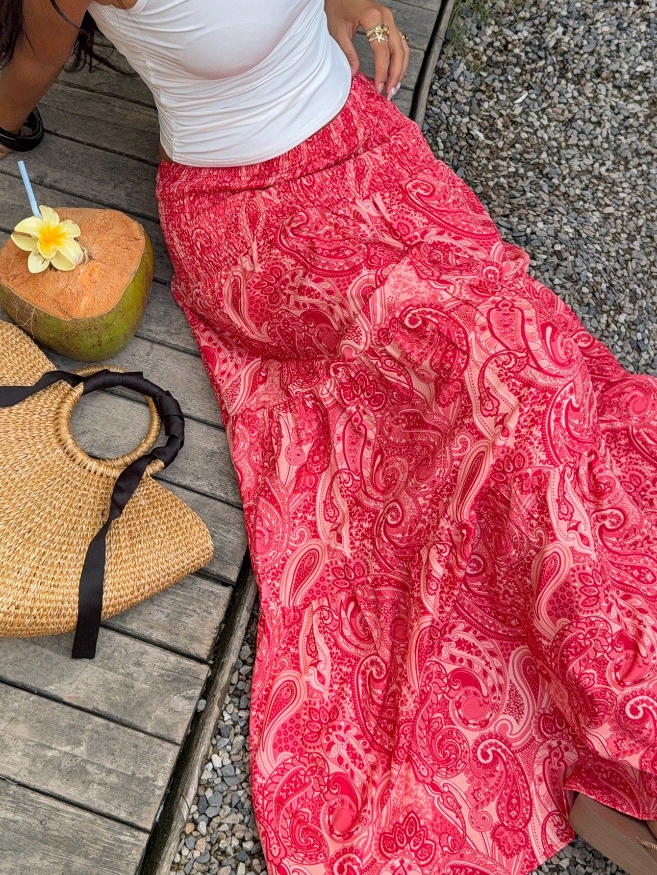 Sunnyshic Women's Bohemian Print Skirt, Casual Holiday Daily Wear