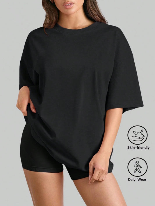 SUPEKYKO Plus Size Women Short Sleeve T-Shirt- Loose Fit Activewear Top, Suitable For Fitness, Yoga And Casual Wear| All Season Black Summer Sports