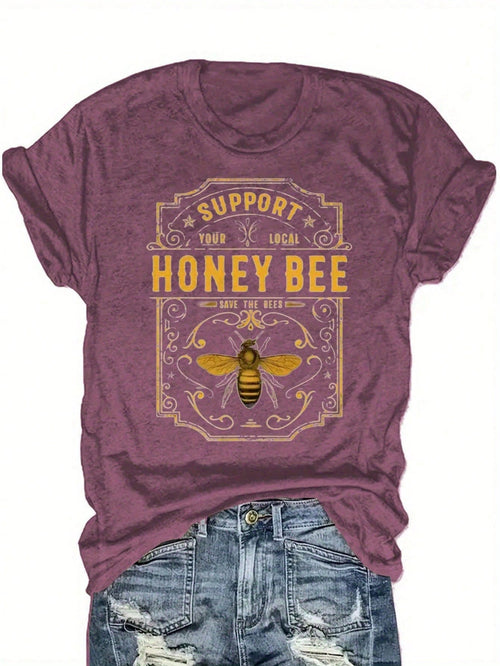 "Support Local Beekeepers" Vintage Bee & Hive Print Tee| Soft Blended Crewneck For Nature Lovers, Casual Summer & Beekeeping Events