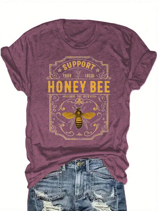 "Support Local Beekeepers" Vintage Bee & Hive Print Tee| Soft Blended Crewneck For Nature Lovers, Casual Summer & Beekeeping Events