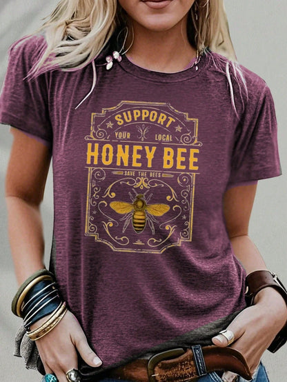 "Support Local Beekeepers" Vintage Bee & Hive Print Tee| Soft Blended Crewneck For Nature Lovers, Casual Summer & Beekeeping Events