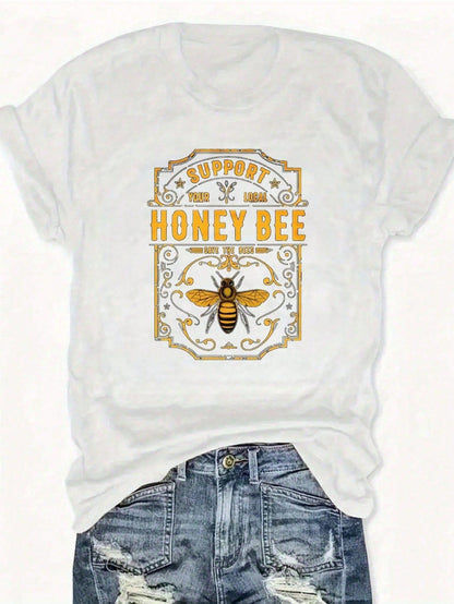 "Support Local Beekeepers" Vintage Bee & Hive Print Tee| Soft Blended Crewneck For Nature Lovers, Casual Summer & Beekeeping Events