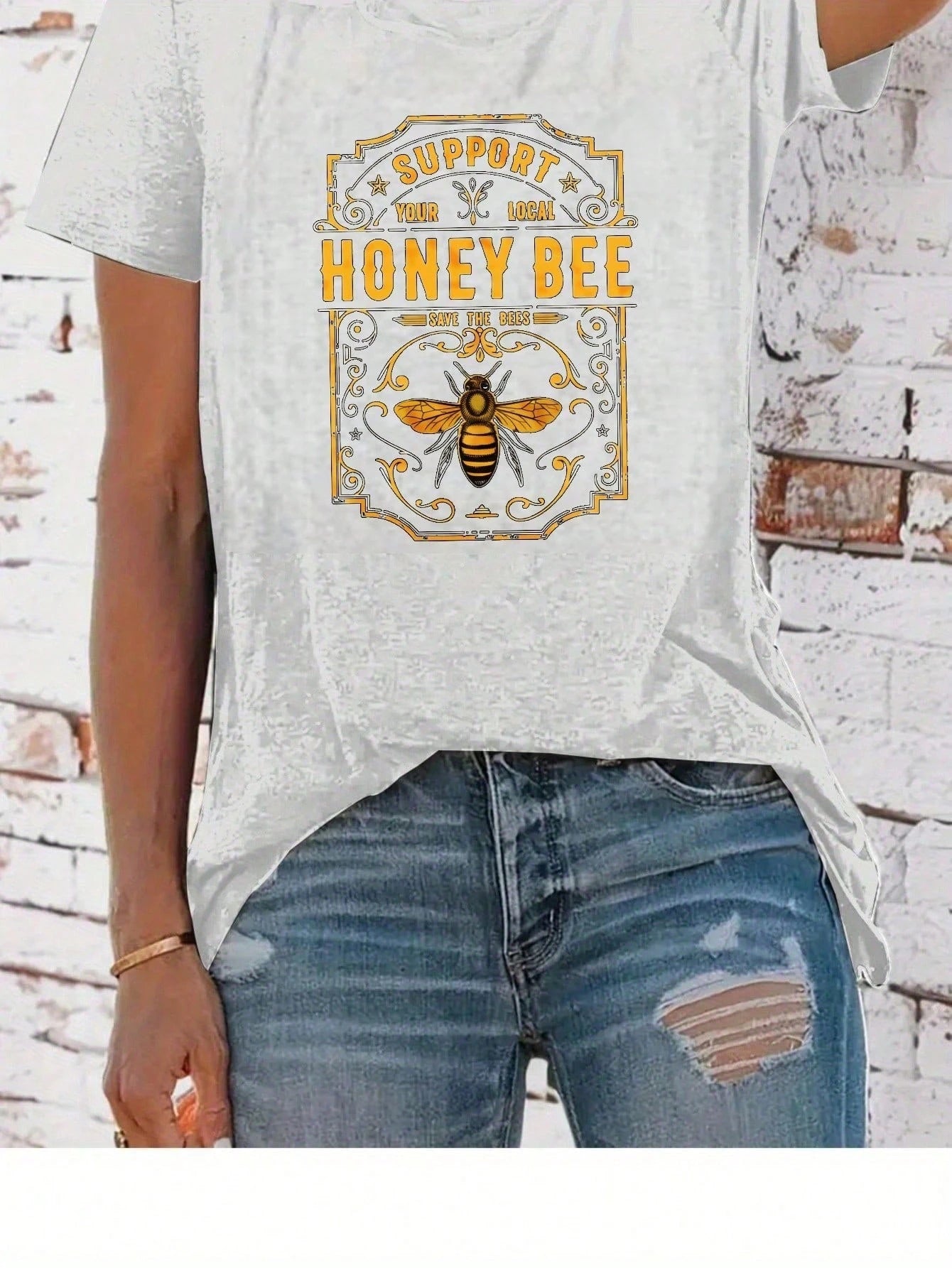 "Support Local Beekeepers" Vintage Bee & Hive Print Tee| Soft Blended Crewneck For Nature Lovers, Casual Summer & Beekeeping Events