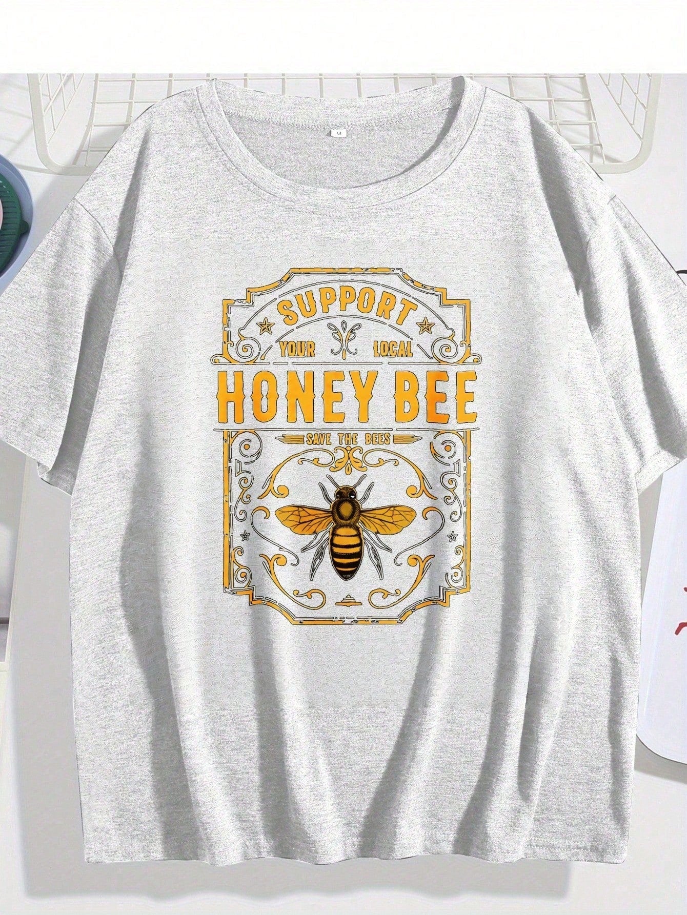 "Support Local Beekeepers" Vintage Bee & Hive Print Tee| Soft Blended Crewneck For Nature Lovers, Casual Summer & Beekeeping Events