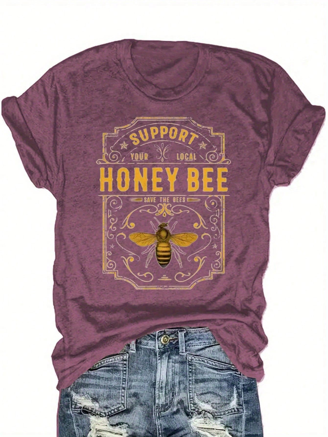 "Support Local Beekeepers" Vintage Bee & Hive Print Tee| Soft Blended Crewneck For Nature Lovers, Casual Summer & Beekeeping Events