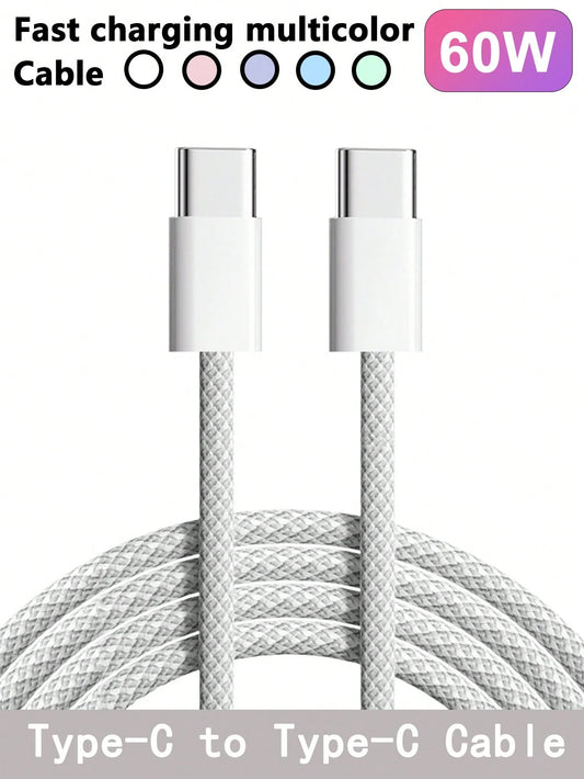 Supports 60W~18W Type-C To USB-C Fast Charging Cable For Mobile Phones(3.3/6.6/10-Ft Nylon Braided Cable)Compatible With IPhone 17/16/15/Pro/Pro Max USB-C Fast Charging Data Cable