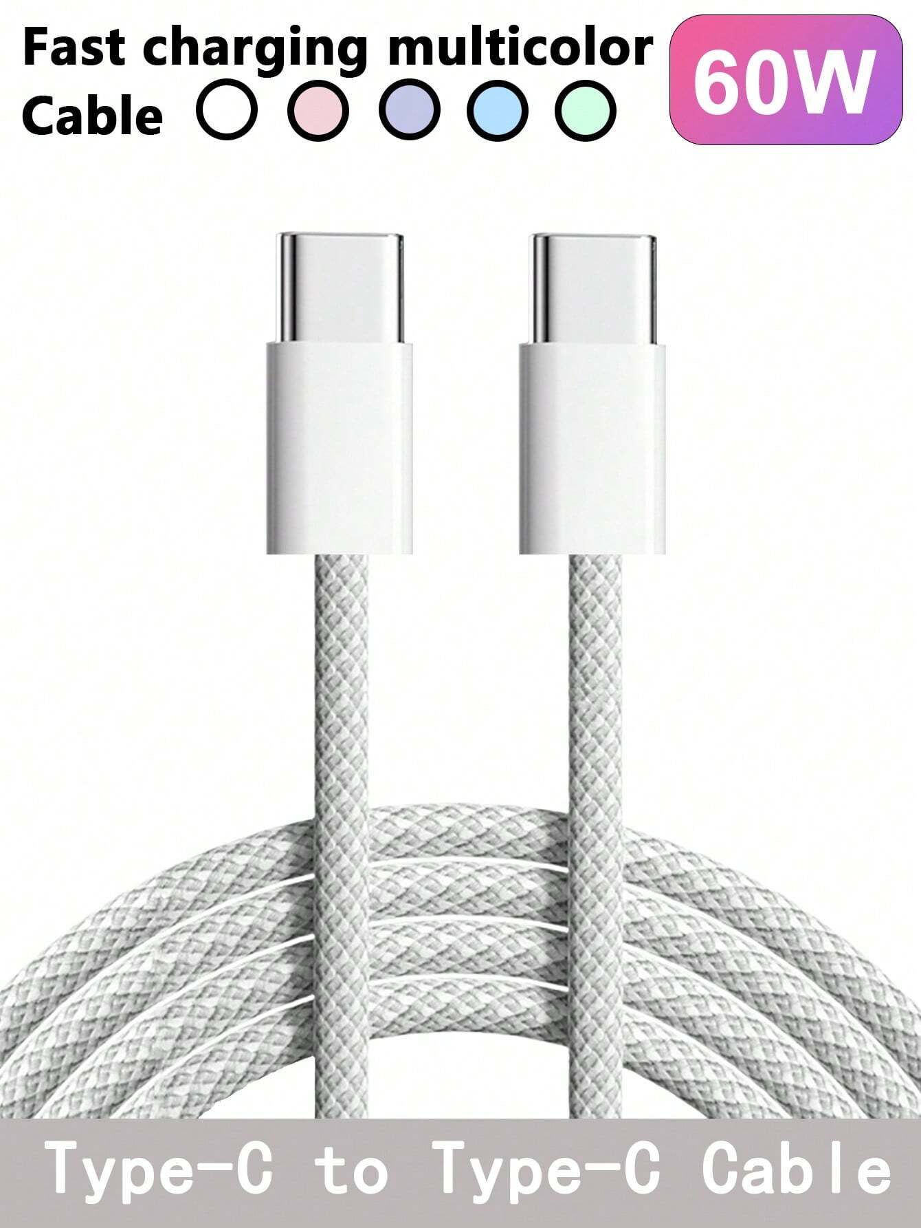 Supports 60W~18W Type-C To USB-C Fast Charging Cable For Mobile Phones(3.3/6.6/10-Ft Nylon Braided Cable)Compatible With IPhone 17/16/15/Pro/Pro Max USB-C Fast Charging Data Cable