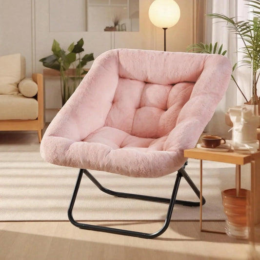 Sweetcrispy Comfy Chair For Adults, Soft Faux Fur Folding Lounge For Bedroom Living Room Dorm Rooms Flexible Reading Chair For Teens, Large Size Foldable,Square-Pink