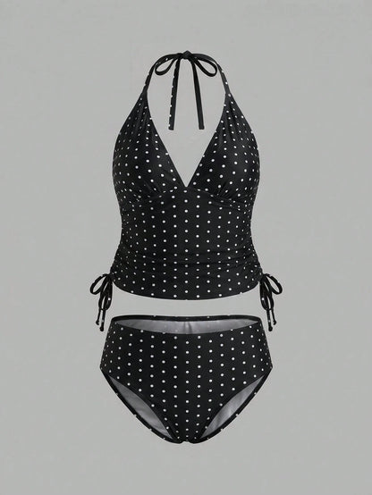 Sweetra CURVE Plus Size Women's Sweet Polka Dot Print Beach Vacation Bikini Set Summer