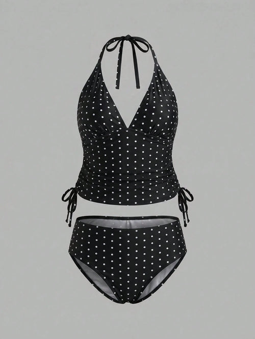 Sweetra CURVE Plus Size Women's Sweet Polka Dot Print Beach Vacation Bikini Set Summer