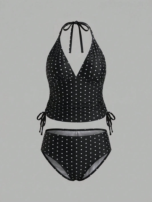 Sweetra CURVE Plus Size Women's Sweet Polka Dot Print Beach Vacation Bikini Set Summer