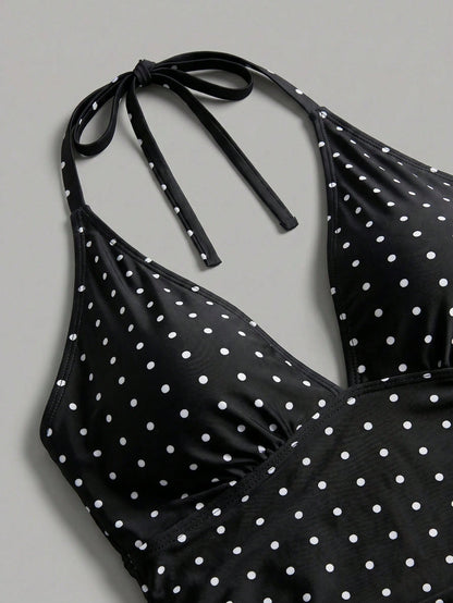 Sweetra CURVE Plus Size Women's Sweet Polka Dot Print Beach Vacation Bikini Set Summer