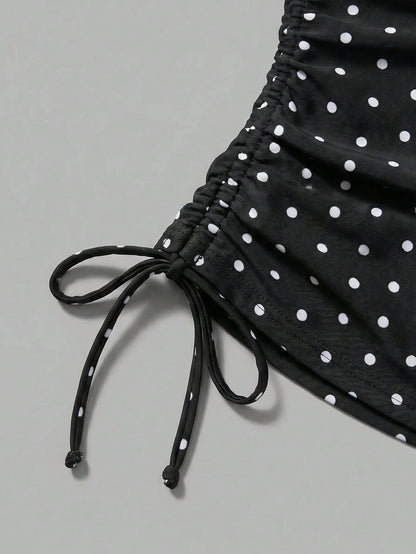 Sweetra CURVE Plus Size Women's Sweet Polka Dot Print Beach Vacation Bikini Set Summer