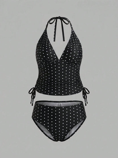 Sweetra CURVE Plus Size Women's Sweet Polka Dot Print Beach Vacation Bikini Set Summer