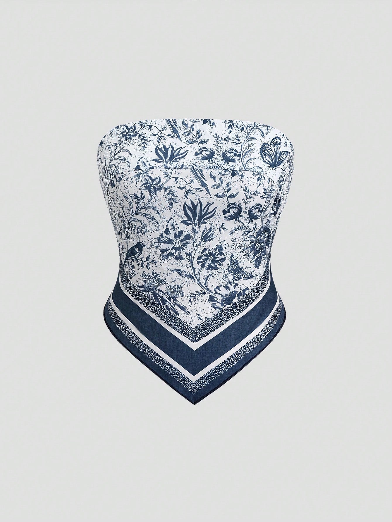 Sweetra French Retro Navy Blue Printed Bandana Sexy Scarf Triangle Scarf, Women Top