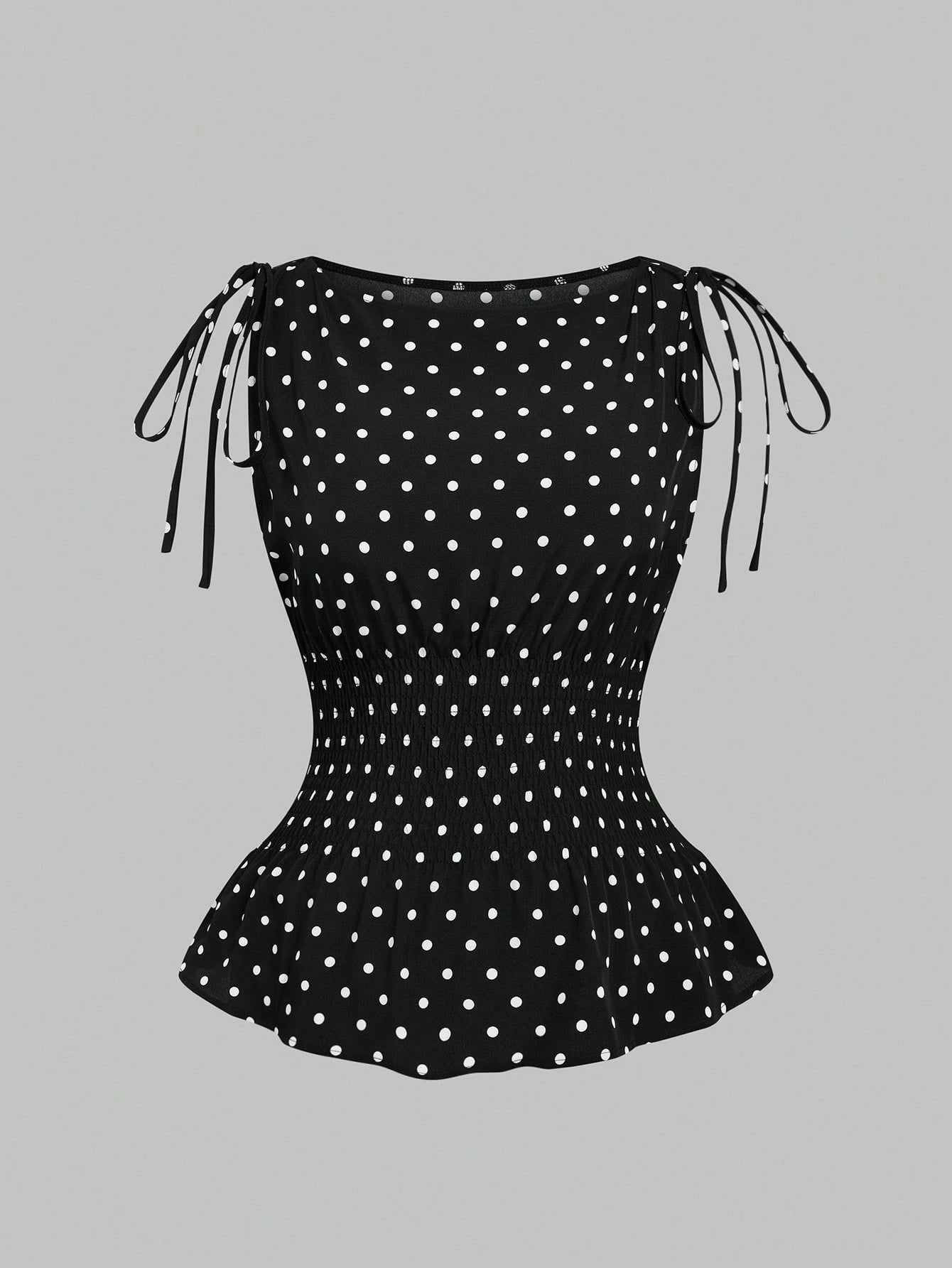 Sweetra Plus Size Women's Vintage Elegant French Cute Black & White Polka Dot 1920s Flapper Bow Strap Waist Cinched Camisole,Summer Everyday Top