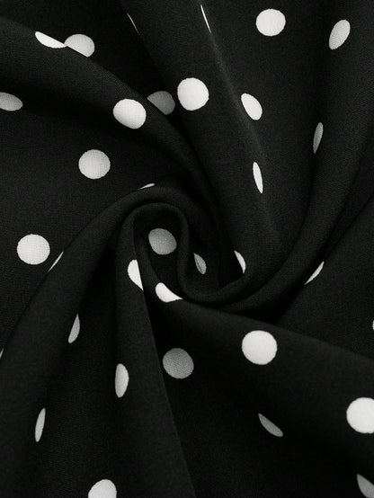 Sweetra Plus Size Women's Vintage Elegant French Cute Black & White Polka Dot 1920s Flapper Bow Strap Waist Cinched Camisole,Summer Everyday Top