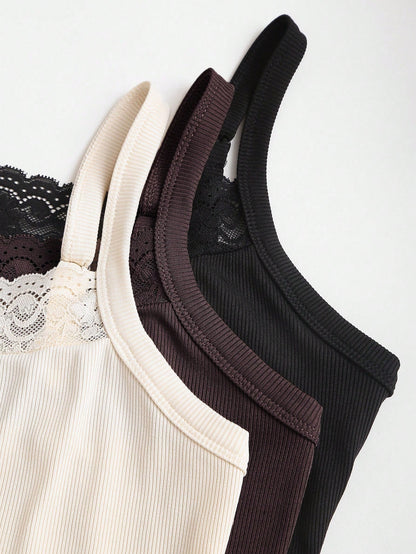 Sweetra Pure Sweet Hot Girl Cute Sweet Elegant Music Festival Vacation Casual All-Match Daily Date Versatile Work School Inner Layer Tight White Pink Black Lace Camisole Cropped Backless Top
