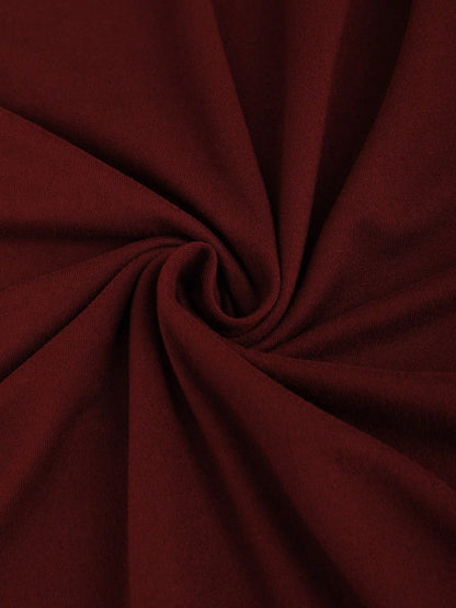 Sweetra Solid Color Pleated Circular Decor Strapless Sleeveless Burgundy Dress Maxi Women Outfit