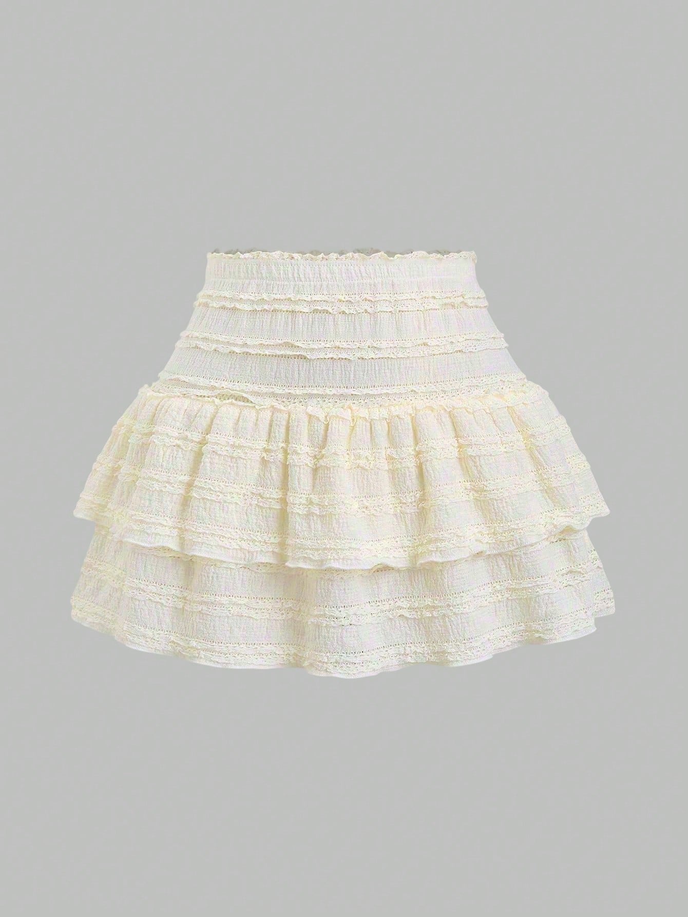 Sweetra Solid Color Ruffle Trim Double Layered Hem Skirt, Casual & Resort Y2K Mini Short Skirt