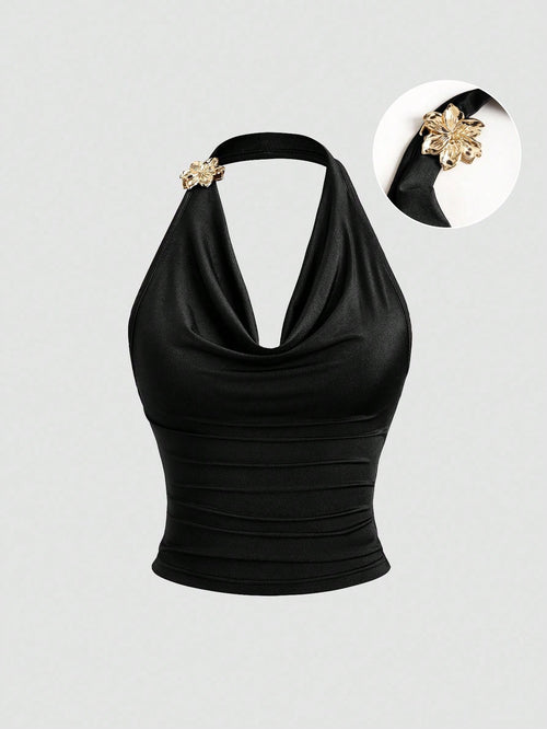 Sweetra Vintage Inspired Ruffle Collar Sleeveless Top, Ruched Waist Design, Fashionable Summer Top For Women