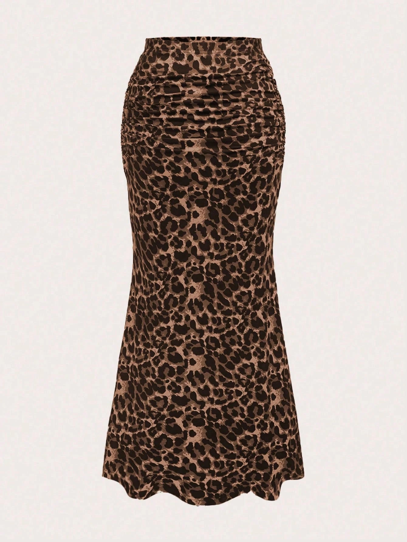 Sweetra Women Leopard Print Pleated Elegant Mermaid Hem Skirt