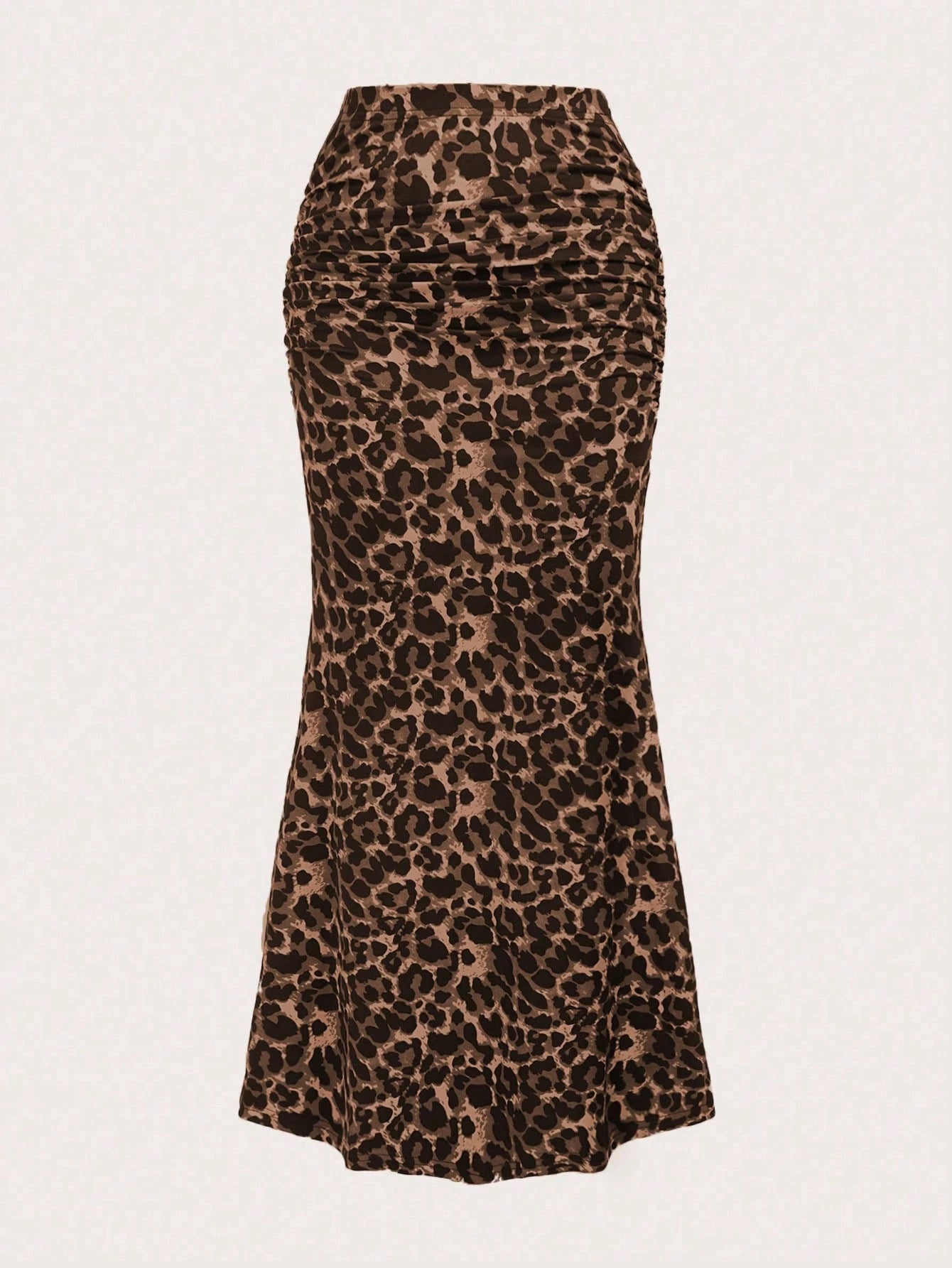 Sweetra Women Leopard Print Pleated Elegant Mermaid Hem Skirt