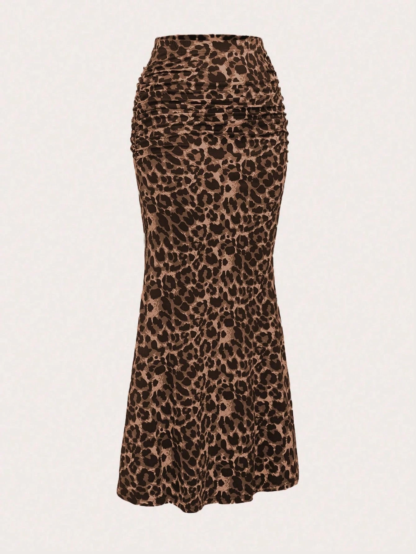 Sweetra Women Leopard Print Pleated Elegant Mermaid Hem Skirt
