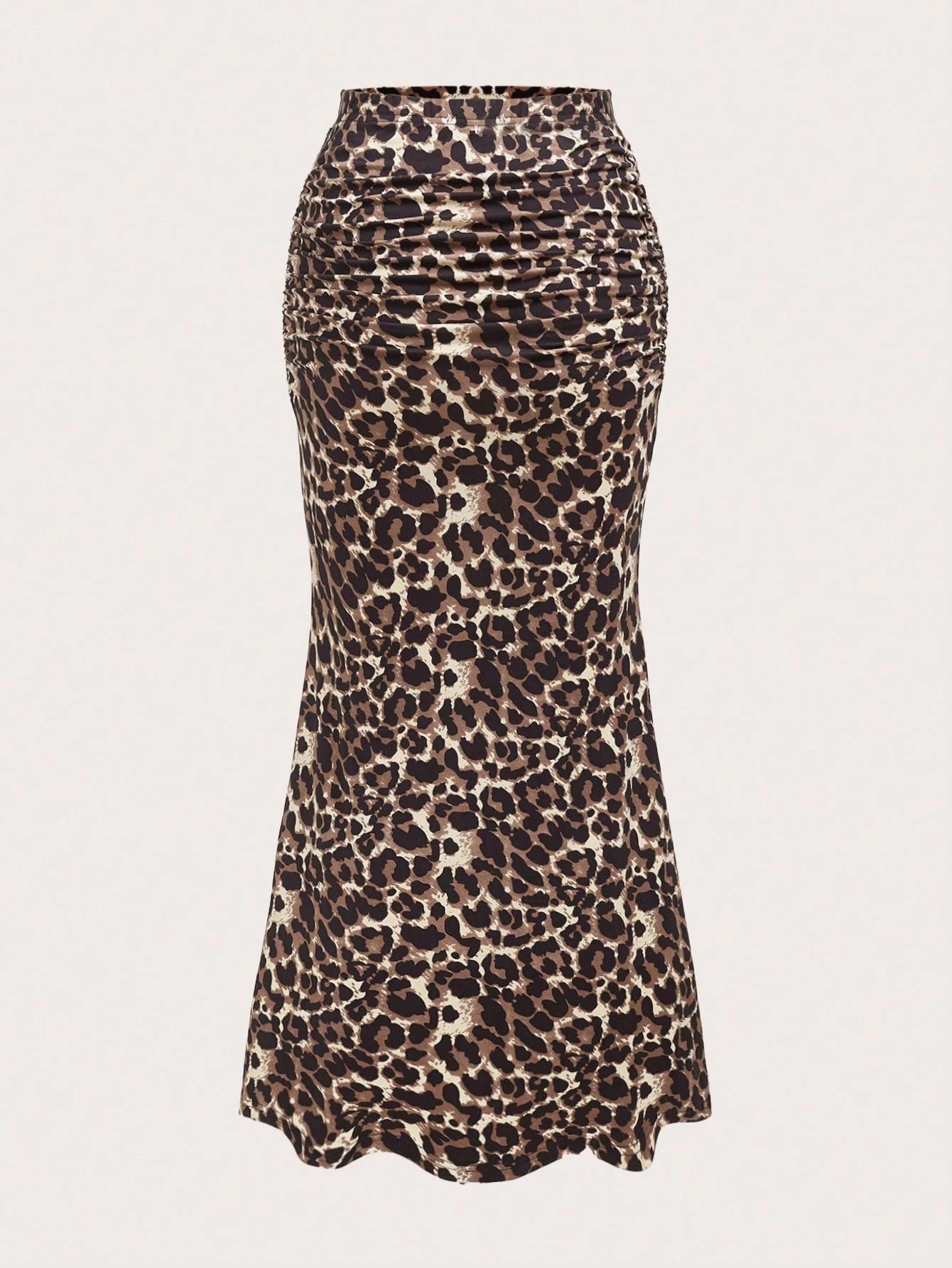 Sweetra Women Leopard Print Pleated Elegant Mermaid Hem Skirt