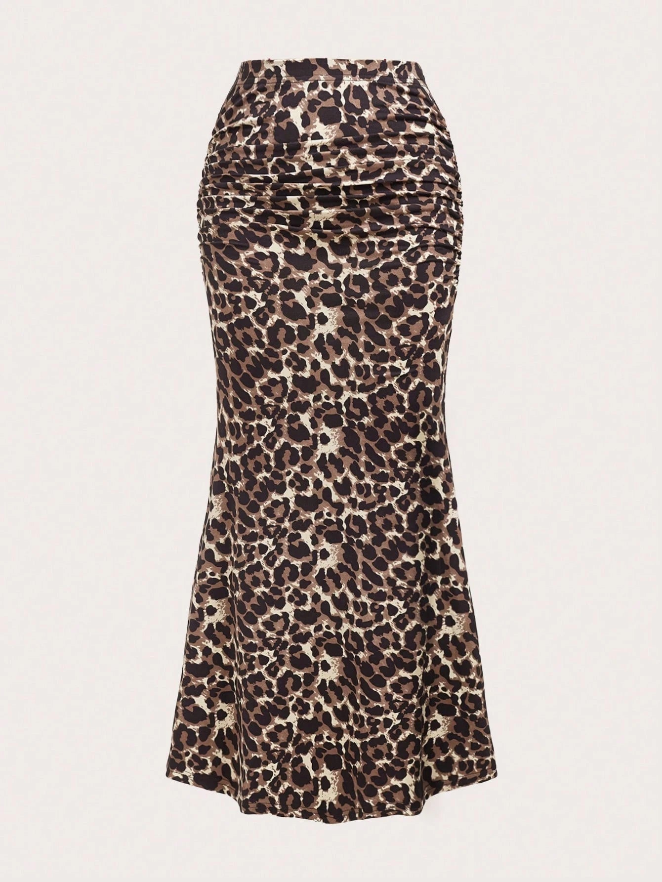 Sweetra Women Leopard Print Pleated Elegant Mermaid Hem Skirt