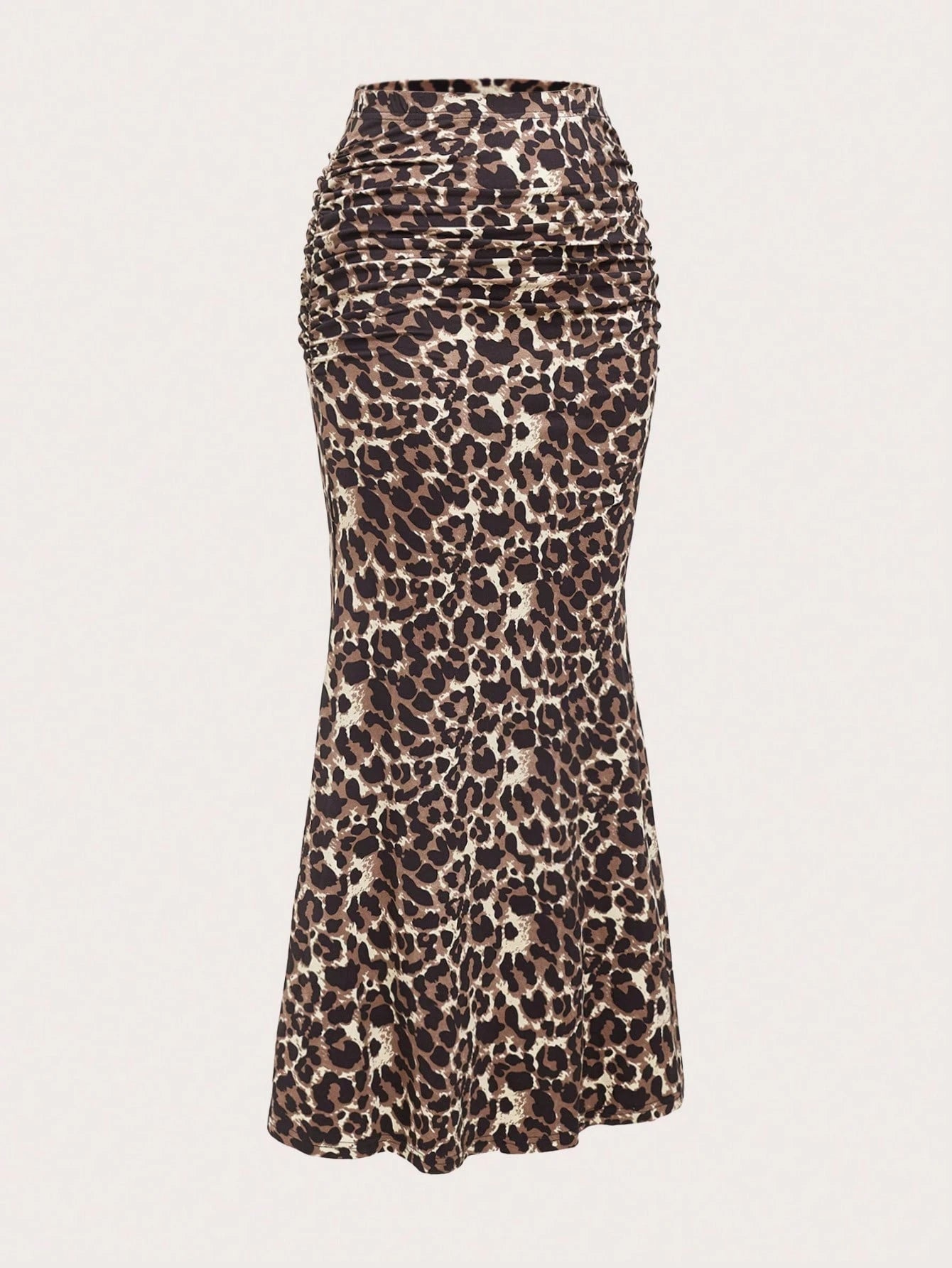Sweetra Women Leopard Print Pleated Elegant Mermaid Hem Skirt