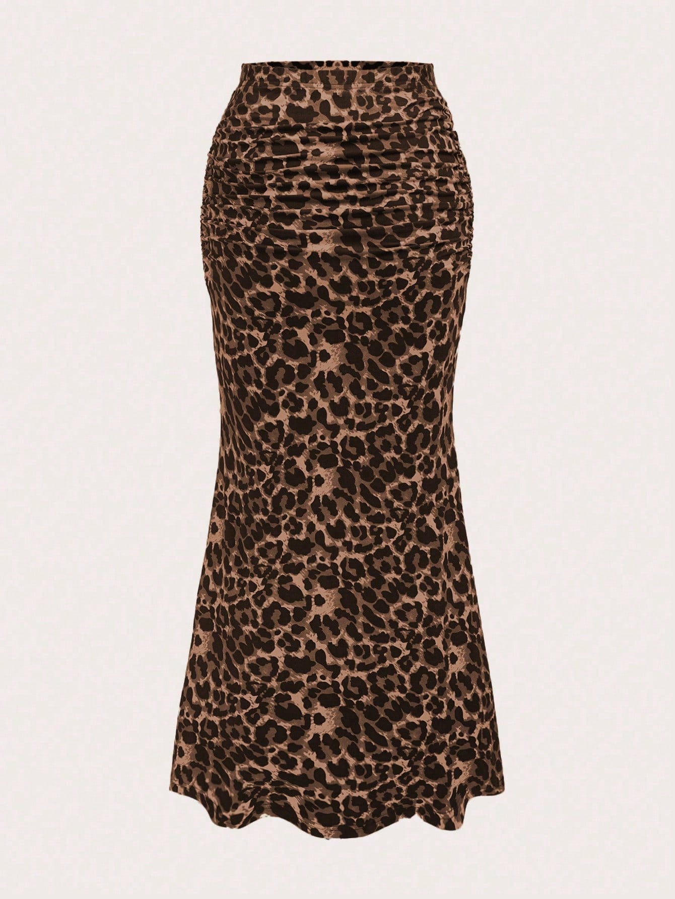 Sweetra Women Leopard Print Pleated Elegant Mermaid Hem Skirt