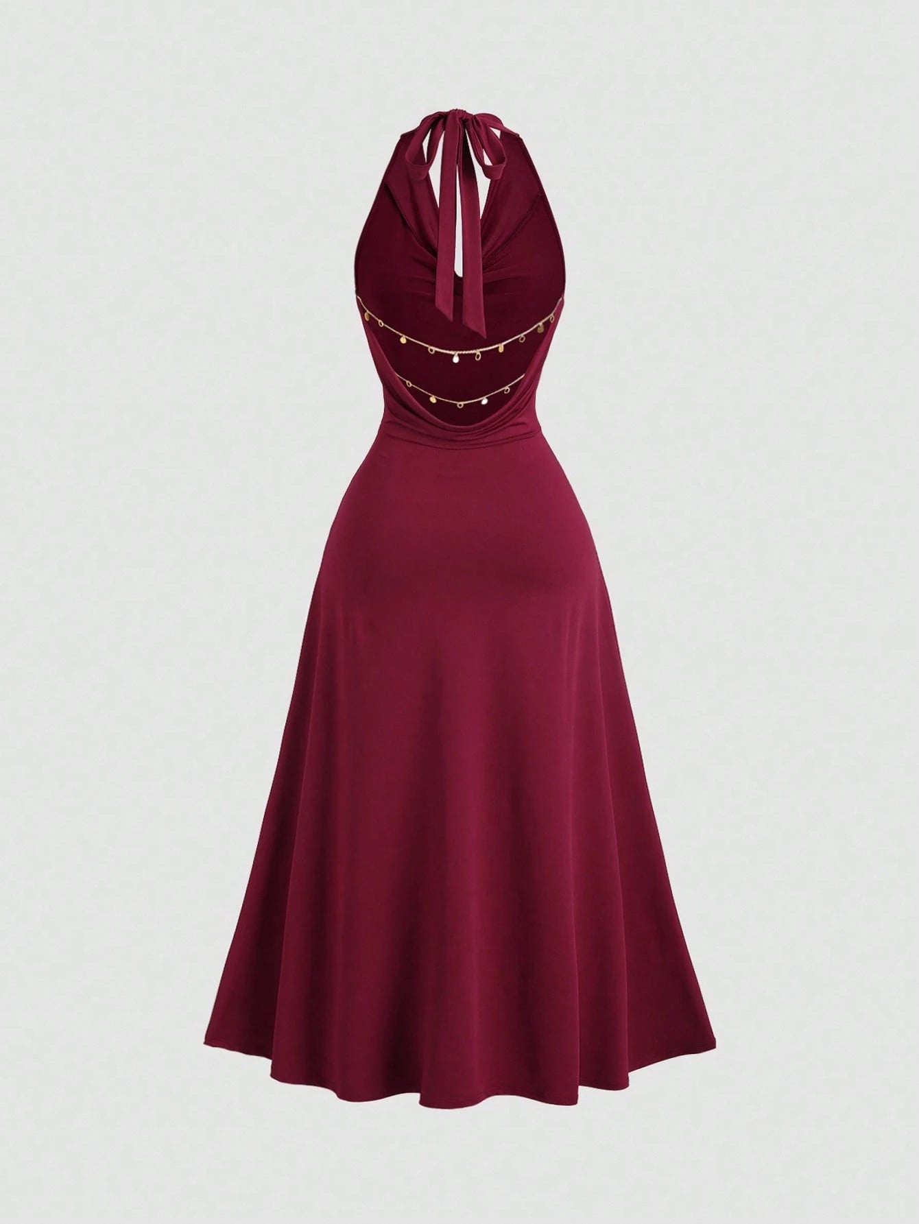 Sweetra Women's Backless Draped Neck Chain Detail Long Dress, Sexy Sleeveless For Daily Commute, Party, Holiday Outfit