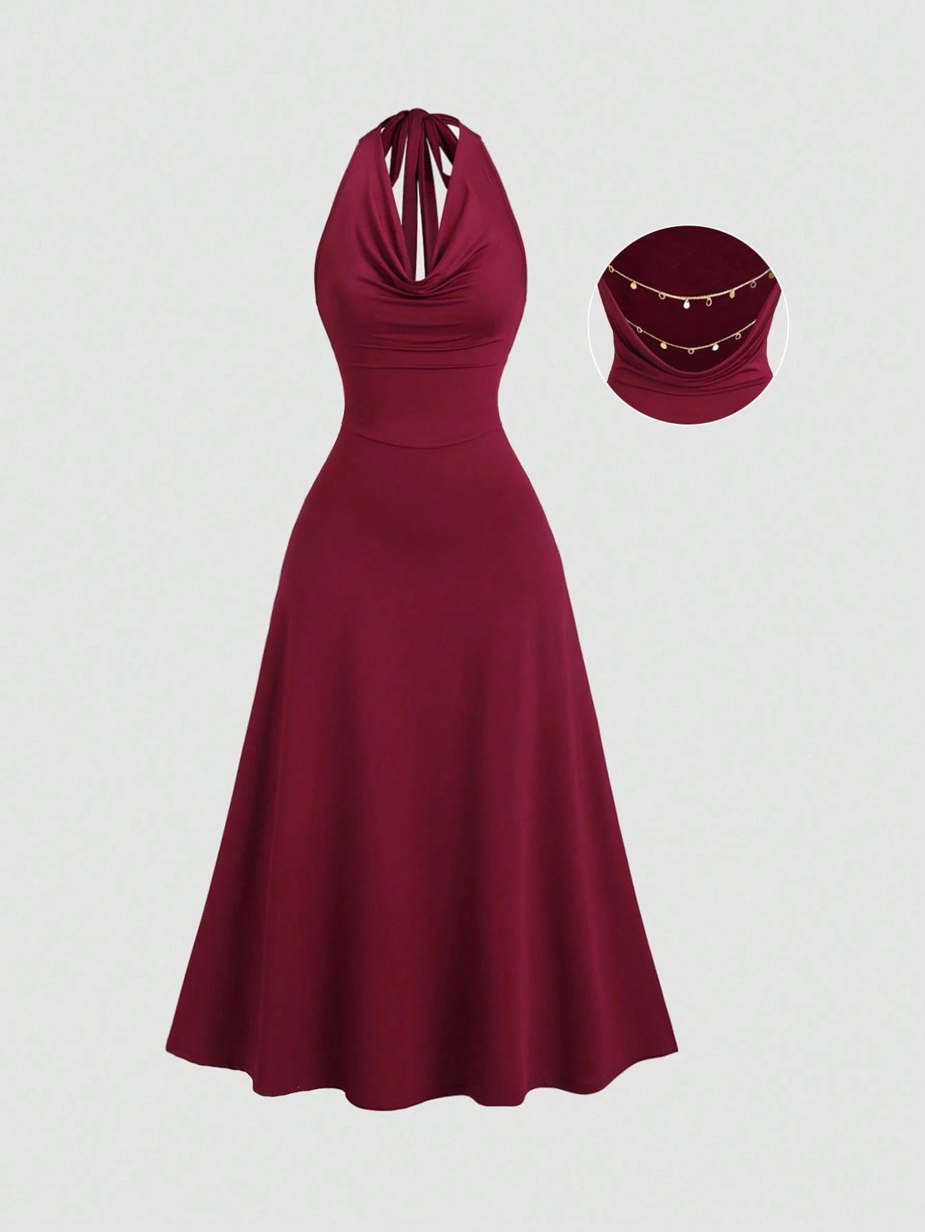 Sweetra Women's Backless Draped Neck Chain Detail Long Dress, Sexy Sleeveless For Daily Commute, Party, Holiday Outfit